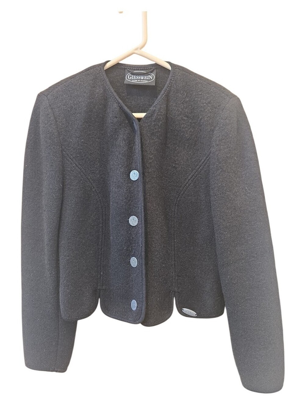 Giesswein Women's 100% Boiled Wool Jacket Austrian Size 40 Black Folk Buttons